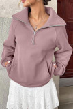 Solid Color Half Zip Lapel Long Sleeved Sweatshirt