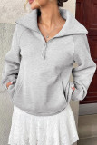 Solid Color Half Zip Lapel Long Sleeved Sweatshirt