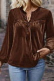 Solid Color V-neck Button Long Sleeved Shirt