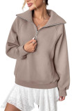 Solid Color Half Zip Lapel Long Sleeved Sweatshirt