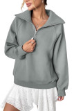 Solid Color Half Zip Lapel Long Sleeved Sweatshirt