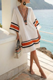 Deep V-Neck Printed Short Sleeved Beach Dress