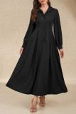 Solid Color Lapel Long Sleeved Shirt Dress