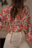 Vintage V-neck Rose Print Long Sleeved Shirt