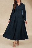 Solid Color Lapel Long Sleeved Shirt Dress