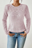 Solid Color Hollow Jacquard Long Sleeved Knitted Sweater