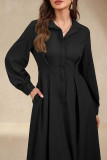 Solid Color Lapel Long Sleeved Shirt Dress