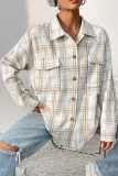 Polo Collar Checkered Long Sleeved Cardigan Shirt Jacket
