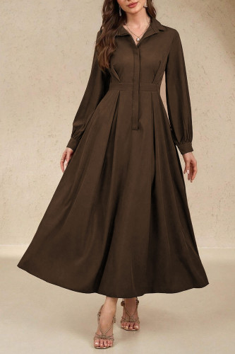Solid Color Lapel Long Sleeved Shirt Dress