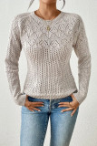 Solid Color Hollow Jacquard Long Sleeved Knitted Sweater