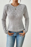 Solid Color Hollow Jacquard Long Sleeved Knitted Sweater