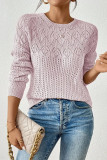 Solid Color Hollow Jacquard Long Sleeved Knitted Sweater