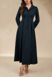 Solid Color Lapel Long Sleeved Shirt Dress