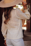Solid Color V-Neck Lace Lantern Long Sleeved Shirt