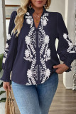 Large Size Printed Ruffle Edge Long Sleeved Shirt
