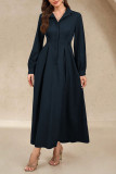 Solid Color Lapel Long Sleeved Shirt Dress