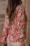Vintage V-neck Rose Print Long Sleeved Shirt