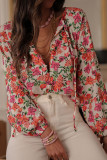 Vintage V-neck Rose Print Long Sleeved Shirt