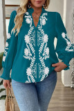 Large Size Printed Ruffle Edge Long Sleeved Shirt