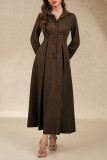 Solid Color Lapel Long Sleeved Shirt Dress