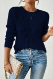 Solid Color Hollow Jacquard Long Sleeved Knitted Sweater