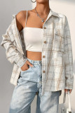 Polo Collar Checkered Long Sleeved Cardigan Shirt Jacket
