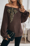 Leopard Print Bow Long Sleeved One Shoulder Sweater