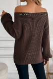 Leopard Print Bow Long Sleeved One Shoulder Sweater