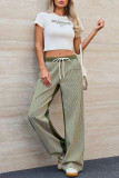 Striped Printed High Elastic Waist Straight Leg Pants