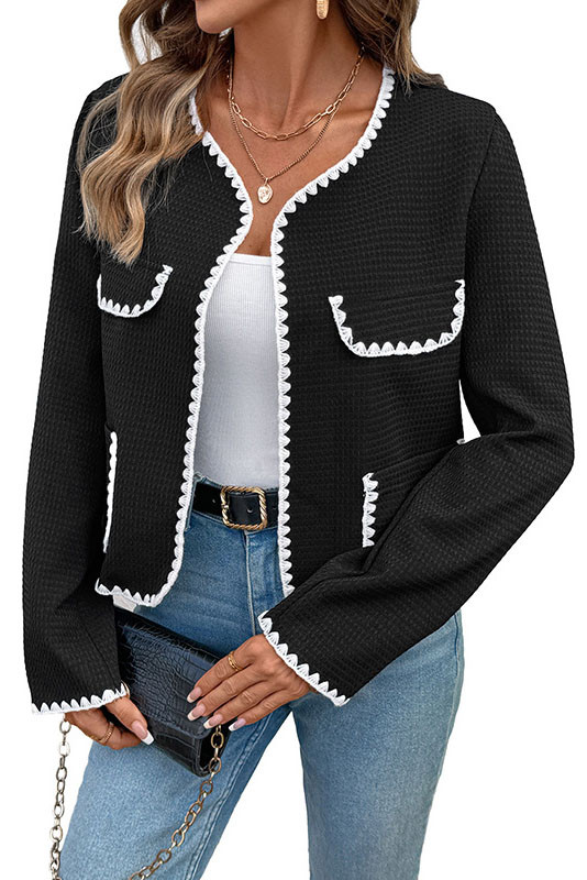 Solid Color Loose V-Neck Long Sleeved Cardigan Jacket