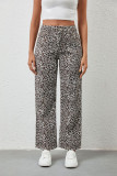 High Elastic Waist Loose Leopard Print Straight Leg Pants