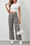 High Elastic Waist Loose Leopard Print Straight Leg Pants