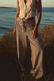 Striped Printed High Elastic Waist Straight Leg Pants