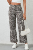High Elastic Waist Loose Leopard Print Straight Leg Pants