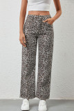 High Elastic Waist Loose Leopard Print Straight Leg Pants