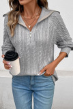 Vintage Zipper Lapel Long Sleeve Knitted Sweater