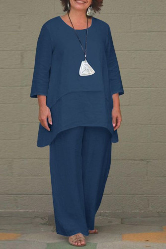 Large Size Irregular Shirt Wide Leg Pants Two-Piece Set