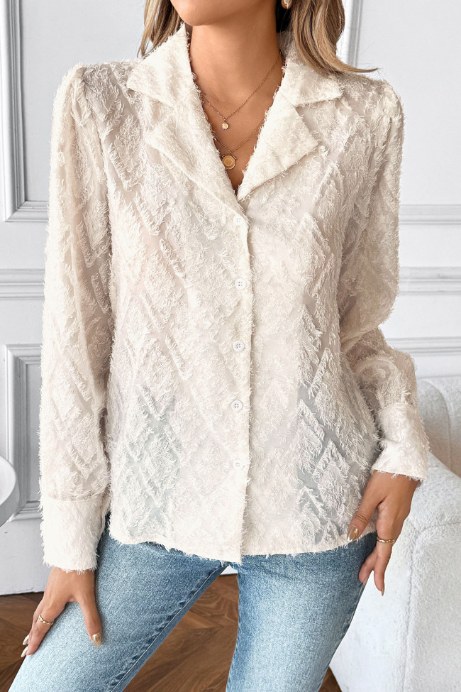 Diamond Patterned Suit Collar Cardigan Long Sleeved Shirt