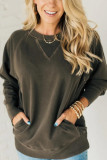 Solid Color Pocket Long Sleeved Loose Hoodie