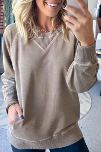 Solid Color Pocket Long Sleeved Loose Hoodie