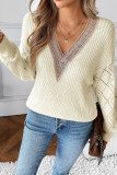 V-Neck Solid Color Long Sleeved Hollow Sweater