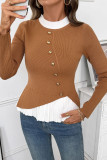Round Neck Contrasting Long Sleeved Knitted Sweater