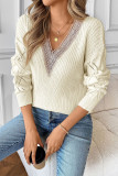 V-Neck Solid Color Long Sleeved Hollow Sweater