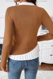 Round Neck Contrasting Long Sleeved Knitted Sweater