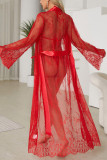 Solid Color Lace Edge See Through Pajamas