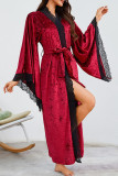 Solid Color Lace Trimmed Long Sleeved Nightgown