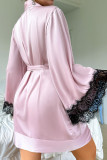 Silk Lace Long Sleeved Solid Color Pajamas