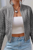 Solid Color Zipper Knitted Long Sleeve Cardigan Sweater