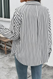 Striped Print Lapel Cardigan Long Sleeved Shirt