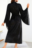 Solid Color Lace Trimmed Long Sleeved Nightgown